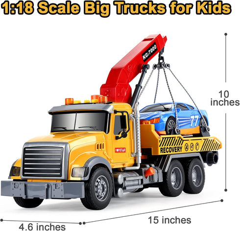 3+ 3-8 SASBSC Toy Trucks Big Tow Truck Toys for Year Old Boys with Sound and Light Friction Power Trucks Birthday Gifts