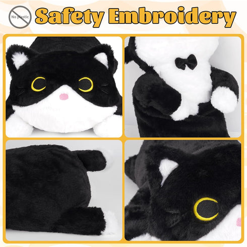 Gift17in 1.6lbs Weighted Cat Stuffed Animal,Cute Black and White Tuxedo Cat Plush Soft Weighted Plushies, Cuddleable