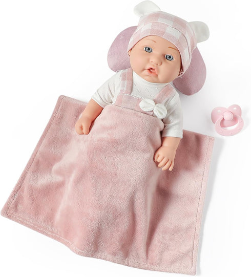 eDollable 12 Inches Set 3+ Baby Doll Toys with Accessories, Includes Doll Carrier Bassinet Bed, Pacifier and Blanket