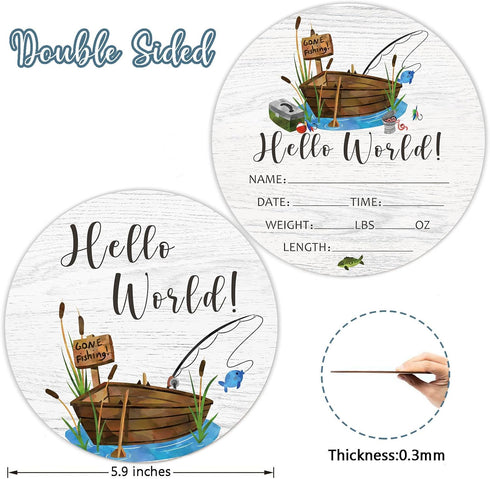 Yuzioey Birth Stat Sign for Newborn, Fishing Baby Announcement, Gone Fishing Hello World Name Sign for Hospital, Gift