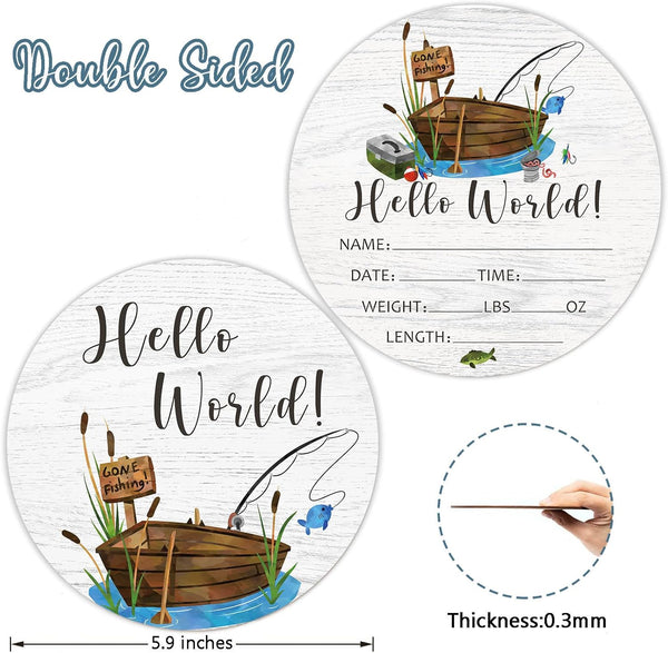 Yuzioey Birth Stat Sign for Newborn, Fishing Baby Announcement, Gone Fishing Hello World Name Sign for Hospital, Gift