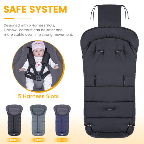 Orzbow Universal Footmuff for Stroller, Waterproof Winter Baby Bunting Bag, Black