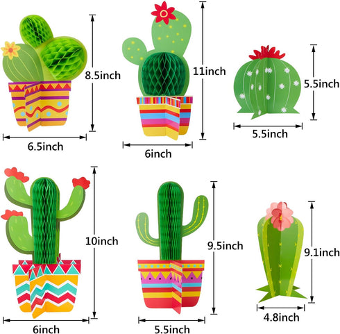 Gejoy 6 Pieces Cactus Party Decorations, Honeycomb Table Centerpieces Paper Cutouts for Fiesta Birthday Baby Shower