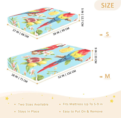 Bseiialft 52 28 Parrots Flowers Tropical Leaves Crib Sheets for Boys Girls Soft and Breathable Cotton Baby Sheets