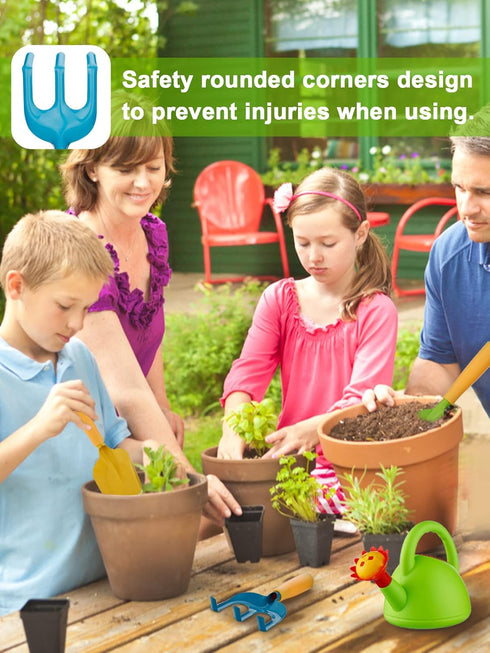 Biubee Kids Gardening Tools Set - Watering Can Toy, Shovel, Hand Rake, Metal with Sturdy Plastic Handle, Garden Toys