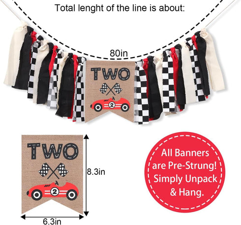 TUTOTU 2nd Two Fast High Chair Banner - Racing Two Birthday Party Decorations,Racing Two Birthday Highchair,Two Fast
