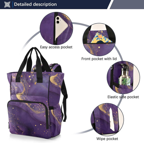SUABO Backpack Baby Diaper Bag Purple Ink Wash Large Bag Waterproof Travel Diaper Bags for Moms and Dads