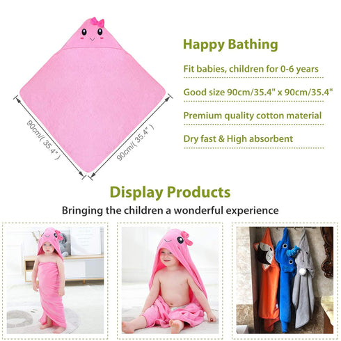 MICHLEY Unisex Baby Animal Hooded Bath Towel, Soft Cotton Washcloth for 0-6T, Pink