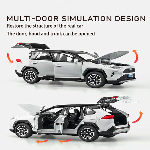 Model Car 1/32 RAV4 Alloy Diecast with Light and Sound, Collectible Toy Vehicle for Boys Kids Gift (White)