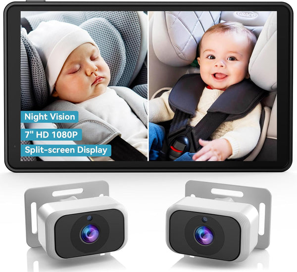 pemacom Baby Car Camera for 2-Kids: 7 Inch IPS Display with Dual Carseat