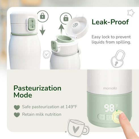 17 oz, 95F 131F, Portable Bottle Warmer for Travel, Temp Control to Rechargeable On The Go, Ideal for Travel, Outdoors