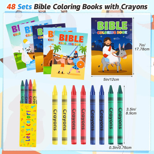Gilprop Gifts(48 Set) Bulk Bible Coloring Books with Crayons for Kids Easter Verse Religious Drawing Books Bulk