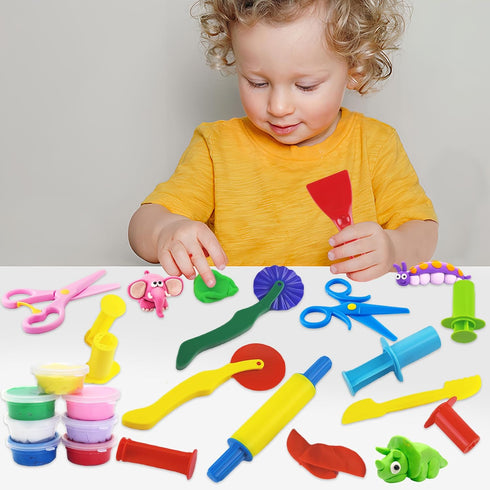 12 Set Clay and Dough Tools Pcs Basic Dough Tools for Kids with Extruders, Rolling Pin, Cutters,Plastic Hand Scraper