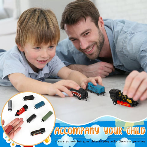 2 Sets 3 Hanaive Train Toys Small Pull Back Alloy Retro Steam Train with Cars Simulation Model Diecast Locomotive