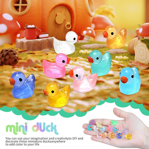 225 Pcs Luminous Mini Resin Ducks: Tiny Duck Glow in the Dark for Garden Micro Landscape and Dollhouse Decor.