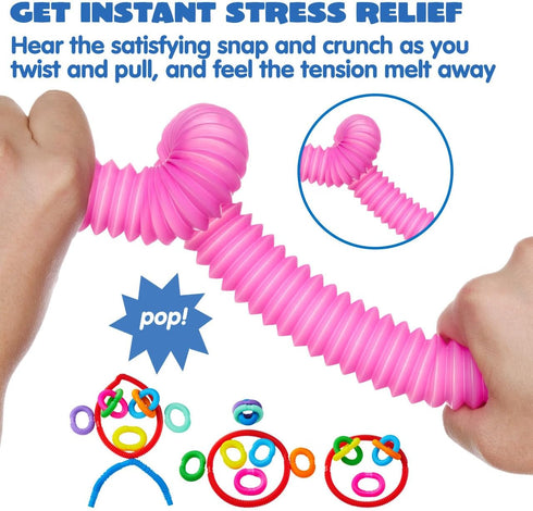 JOYIN 9 Pack Pop Tubes Sensory Toys, Fidget Tubes Party Favors in 9 Colors, Connectable and Extendable for Stress Relief