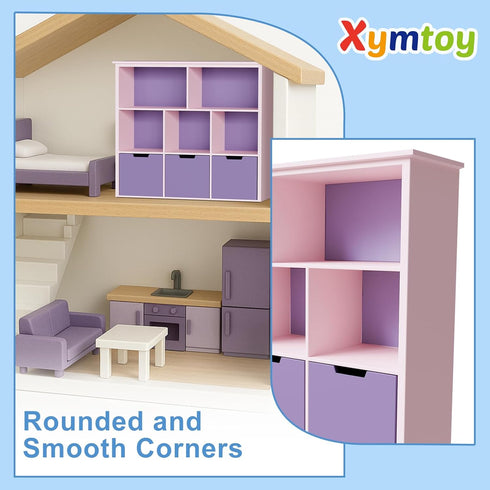 1:12 Scale Dollhouse Bookshelf, Elegant Doll House Book Shelf with Functional Storage, Perfect Doll House Accessories