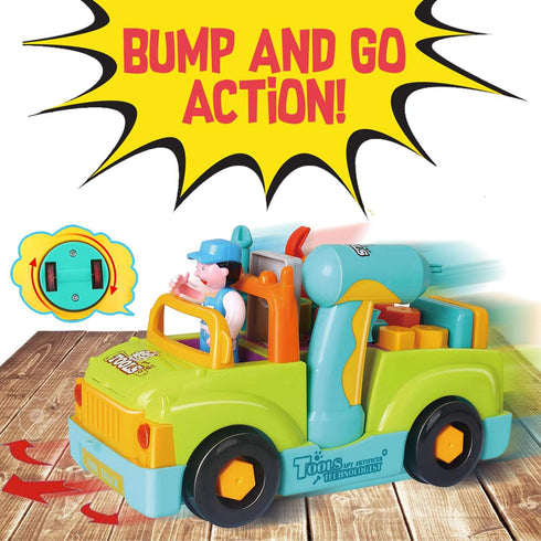Toddler Tool Set Toy Trucks, Kids Mechanic Workbench with Electric Drill for 2 Year Old Boys