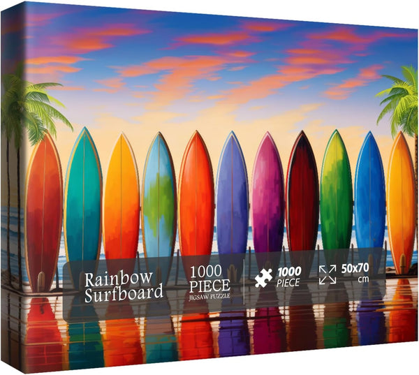 1000 Piece Beach Jigsaw Puzzles - Tropical Hawaii Surfboard Puzzle for Adults, Colorful Home Decor