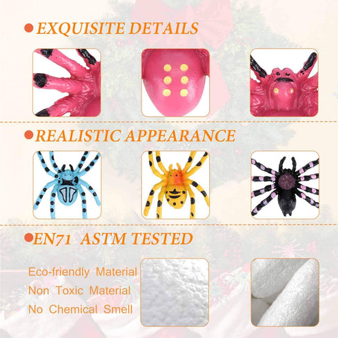 FLORMOON Realistic Animal Figures, 12 Pieces Plastic Halloween Spider Toys for Kids, Educational Learning Birthday Gift