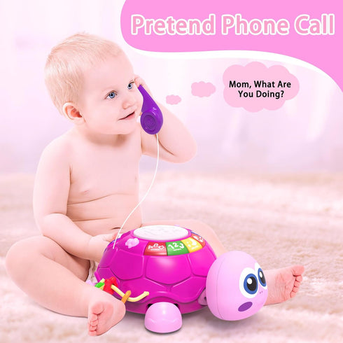 6 12 Tummy 7 8 9 12 3 4 5 Ussybaby Musical Turtle Baby Toys to Month,Infant Light-up Musical Time Toy with Phone,Baby