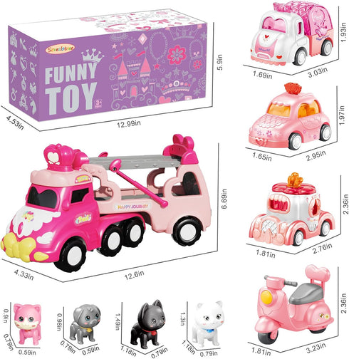 seveclotree 9 1 1-4 in Carrier Truck Cars Toys - Pink Princess Girl Car with Light and Sound - Toddler Toys Age