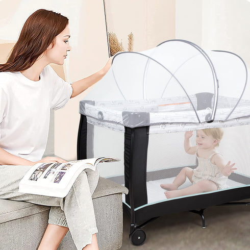 2-Way Beberoad Love Portable Playard Cover Breathable Mosquito Net with Zipper for Travel Cribs & Playpens (White)