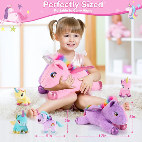 5 1 Mommy 4 3-8, gnomantic Pieces Unicorn Stuffed Animals - Stuffed Unicorn with Babies - Unicorns Gifts for Girls Ages