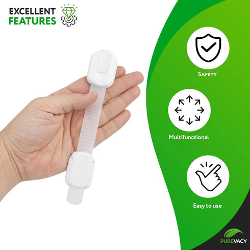 6 Pack Child Safety Strap Locks - No Drilling Cabinet Locks, Sticky Drawer Locks, Baby Proofing, Refrigerator Strap Lock
