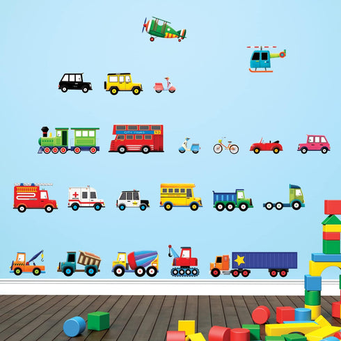 DECOWALL DS4-8004 Transports Kids Wall Stickers - Peel and Stick Removable Decals for Nursery, Bedroom, Living Room