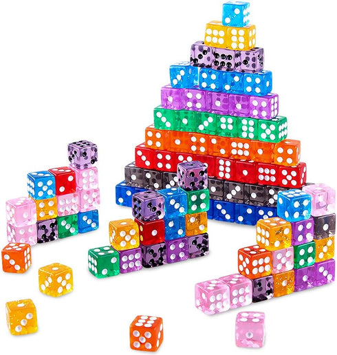 AUSTOR 100 Pieces Dice Set, 12mm Game Dice, Translucent Colors for Tenzi, Farkle, Yahtzee