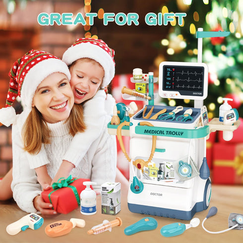 Sotodik 26 Set 3 Doctor Kit for Kids Accessories Pretend Medical Station for Boys & Girls Mobile Cart with Stethoscope