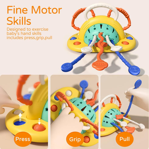 High Chair Toys with Suction Cup, Montessori Sensory Toys for 1 Year Old, Food Grade Silicone Pull String Activity Gift