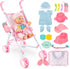 deAO Baby Doll Stroller Set with 13" Doll, 18 PCS Accessories, Foldable Stroller, Kids Play Toys