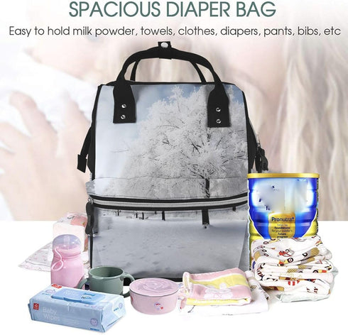 OUSIKA Backpack Daypacks White Snow Tree Print Diaper Bag Multifunction Laptop Travel Large Nappy Bag, Black, One Size