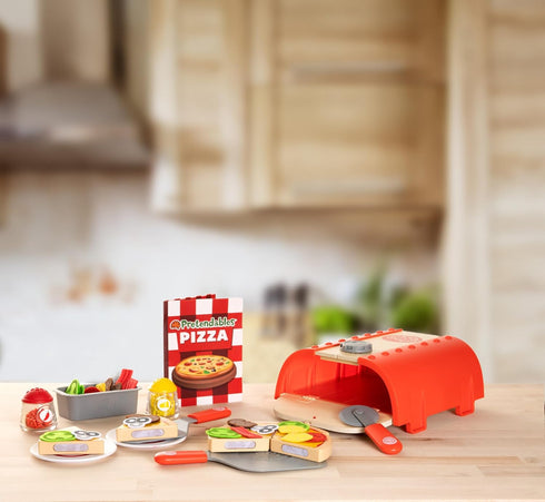 Set, Set, 3 Fat Brain Toys Pretendables Backyard Pizza Oven Kids Pretend Play Food Accessory with Storage, Pizza Play