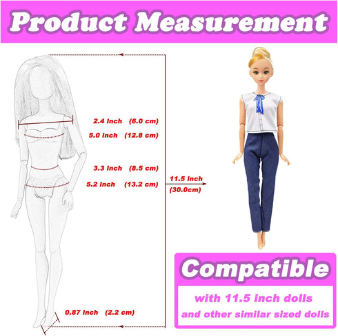 Doll Clothes for 11.5 Inch Girl Doll, 20 Pcs Casual Wear Clothes and Accessories with 10 Pairs Shoes