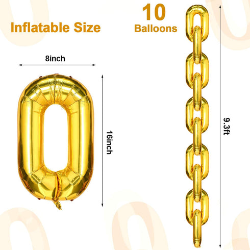 Gejoy 24 Pieces Chain Balloons, 16 Inch Foil 90s Balloons for Hip Hop Party Decorations, Gold