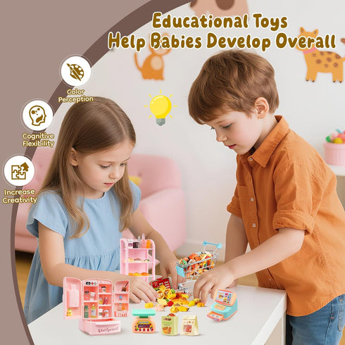 180 Pcs Dollhouse Miniature Kitchen Accessories Shopping Cart Basket Mini Food Drinks Dollhouse Store Grocery
