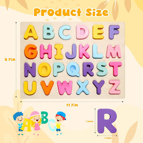 JOLSNAF Alphabet Puzzles Wooden for Toddlers, ABC Learning Toys for Kids, Preschool Educational Activities for Girls