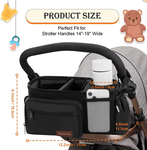 Generic 14"-19" Stroller Organizer Bag with Insulated Cup Holder & Adjustable Dividers, Non-Slip Stroller Caddy