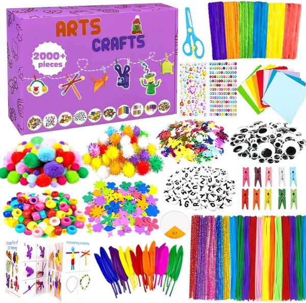 2000 Pcs DIY Arts and Crafts Supplies Kit for Kids, All in 1 Crafting Collage Activity for Toddlers Age 5-9