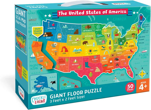 Chuckle & Roar USA Map Puzzle, Engaging Educational Puzzles for Kids, 50 PC Floor Puzzle for Preschool Hands