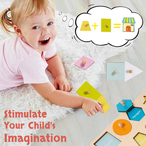 Montessori Toy for Babies 12-18 Months, Wooden Shape Puzzles for Toddlers 1-3, Baby Puzzle with Knob, Color & Shape
