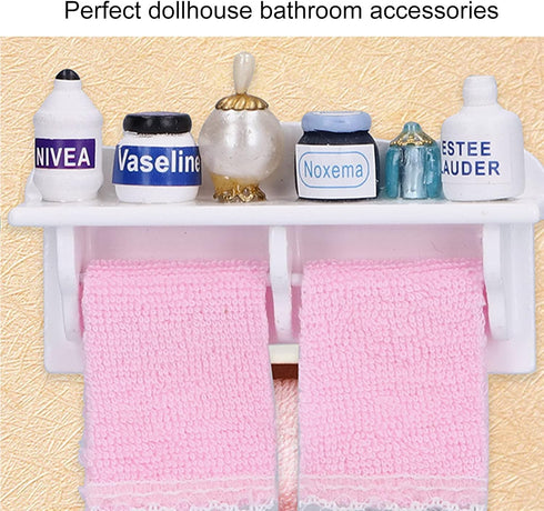 Dollhouse Wooden Towel Rack Bottles, 1:12 Simulation Miniature Furniture Model Toy for Dollhouse Bathroom Decoration Accessories