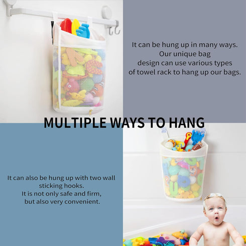 Large Capacity Baby Mesh Bath Toy Organizer, Extra Large Opening Bathroom Toy Storage, Bottom Zipper Bathtub Accessory