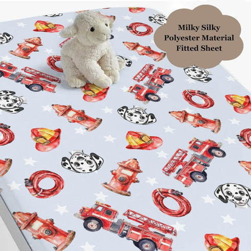 Wicbfdfv 28x52 Inch Cute Firetruck Dog Fireman Hat Baby Crib Sheets for Boy Girl Trucks Rescue Car Puppy Dogs Stars