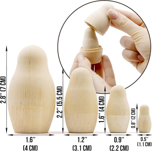 AEVVV Unpainted Blank Russian Nesting Dolls - Lot of 10 Sets, DIY Wooden Dolls to Paint