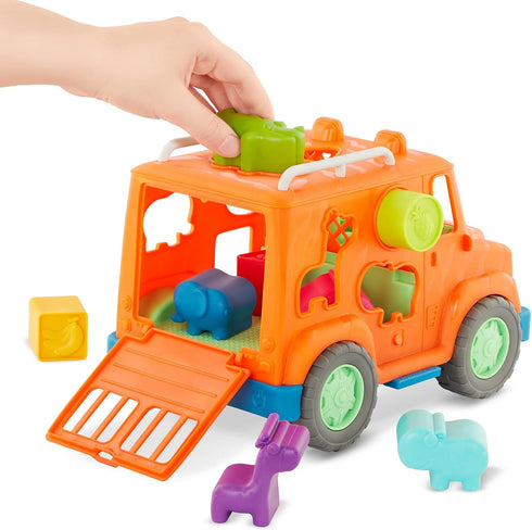Battat Wonder Wheels Shape Sorter Toy Truck, 9Pc Developmental Toy for Kids, Animal & Fruit Shapes, Recyclable Materials