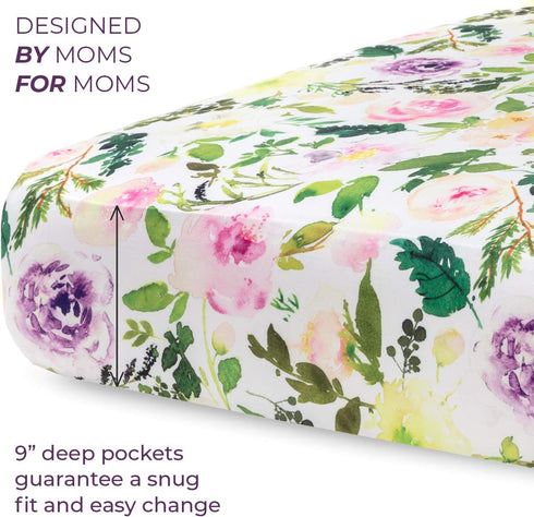 2 Pack Pobibaby - Premium Fitted Baby Girl Crib Sheets for Standard Crib Mattress - Ultra-Soft Cotton Blend, Safe